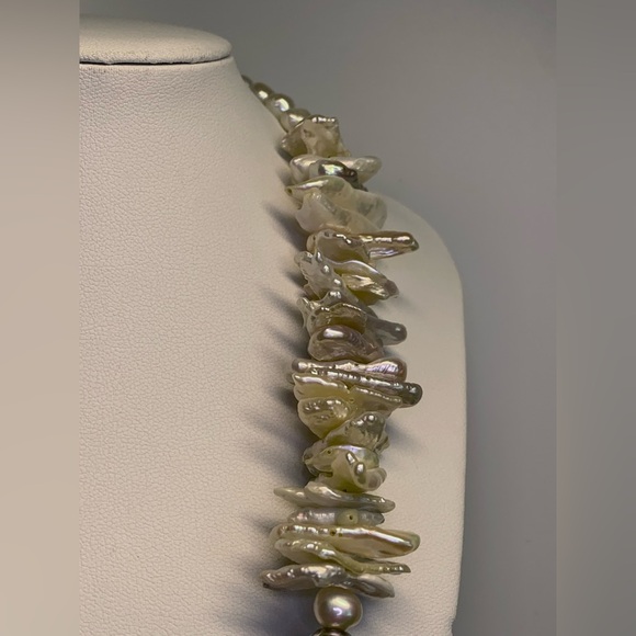 Vintage Sterling Silver Baroque & FW Pearl Necklace & Ichthus Fish Pendant - Picture 8 of 16